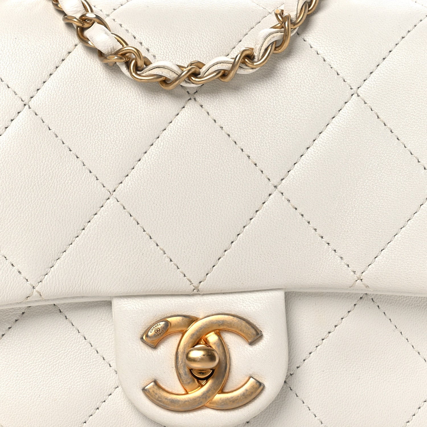 Chanel Lambskin Quilted Small Circular Handle Bag White