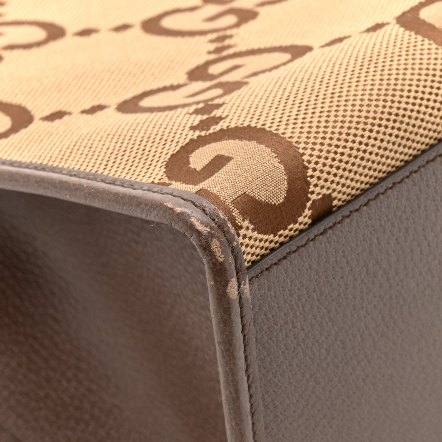 Gucci Monogram Jumbo GG Textured Dollar Calfskin Web Tote Bag Camel Ebony New Acero