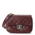 Chanel Shiny Goatskin Quilted Small Double Carry Waist Chain Flap Burgundy