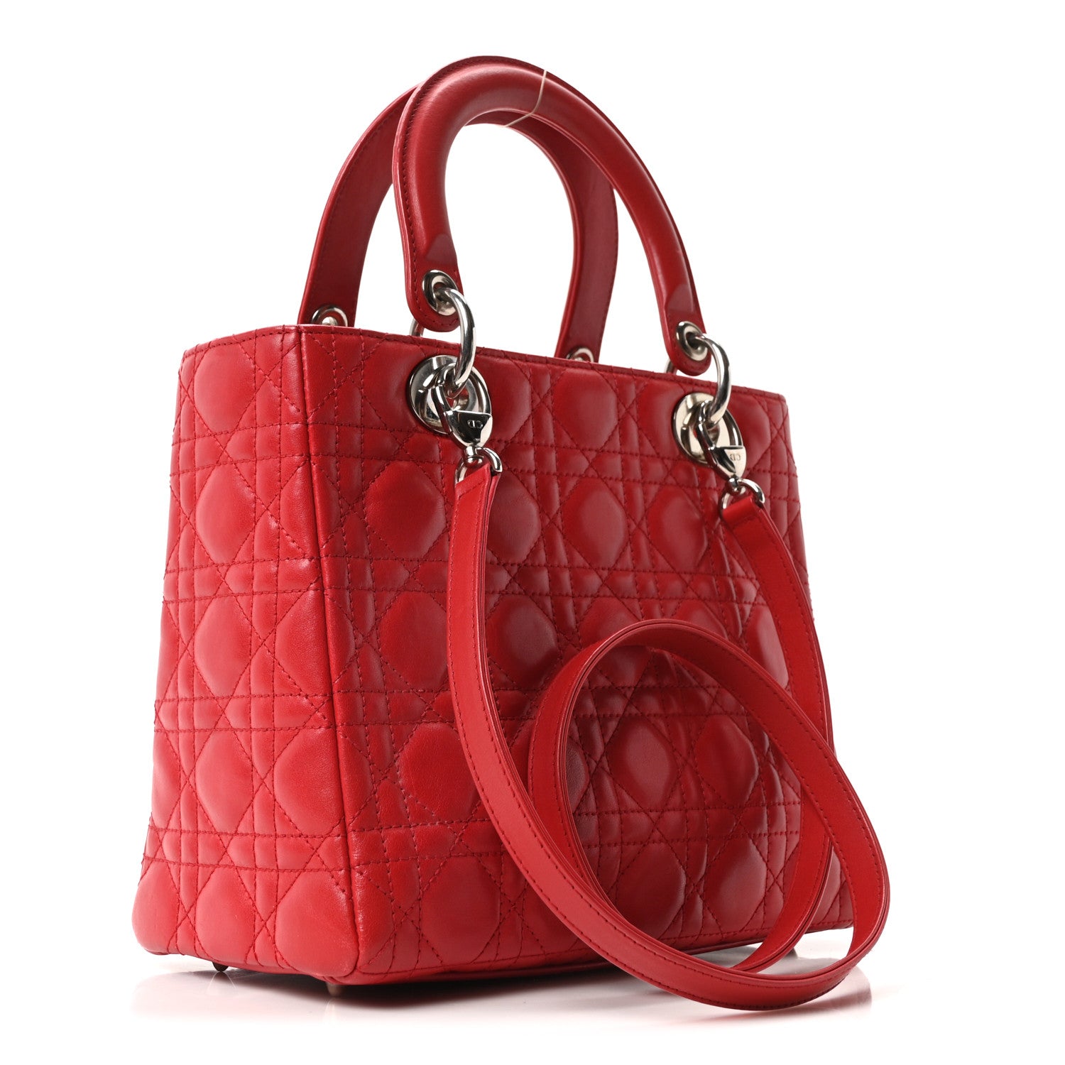 Christian Dior Lambskin Cannage Medium Lady Dior Red