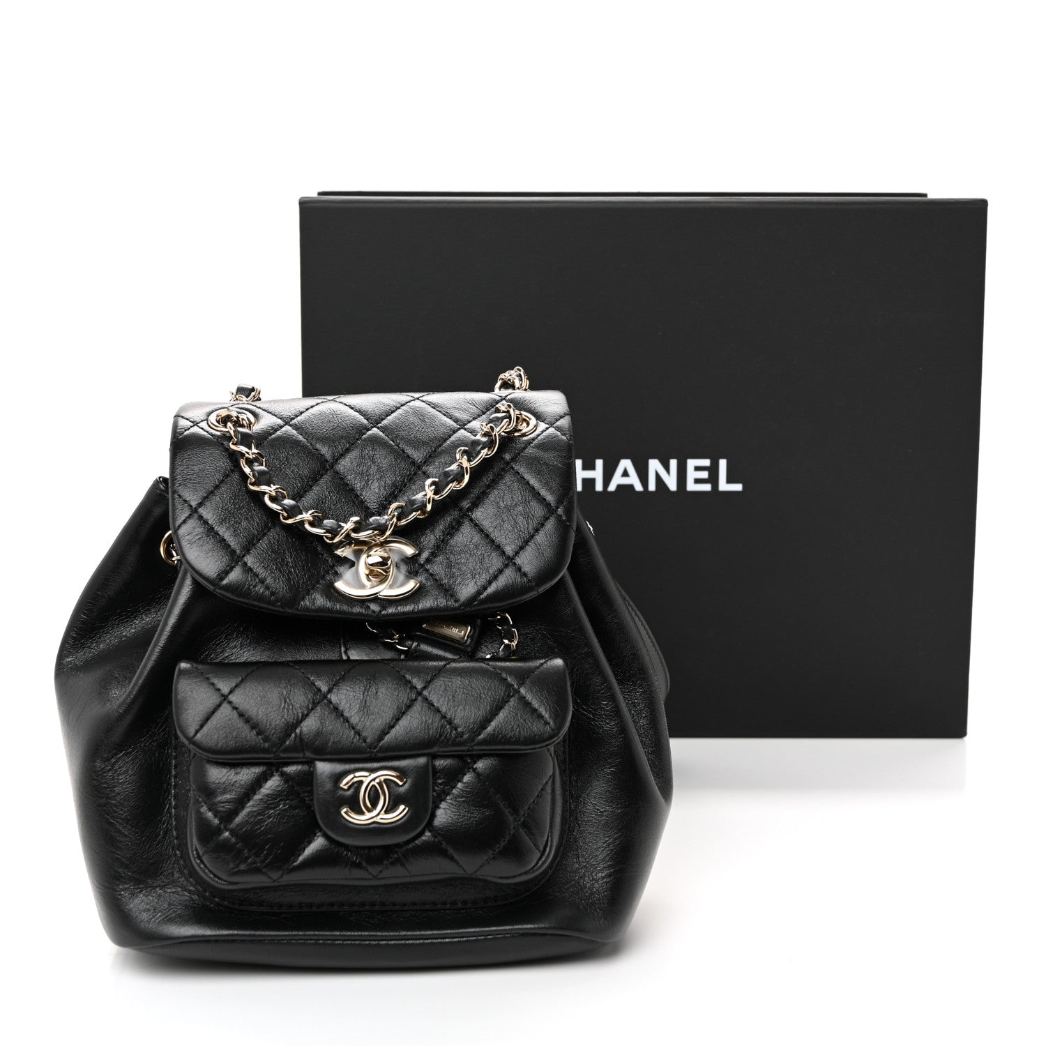 Chanel Glazed Aged Calfskin Quilted Small Duma Drawstring Backpack Black