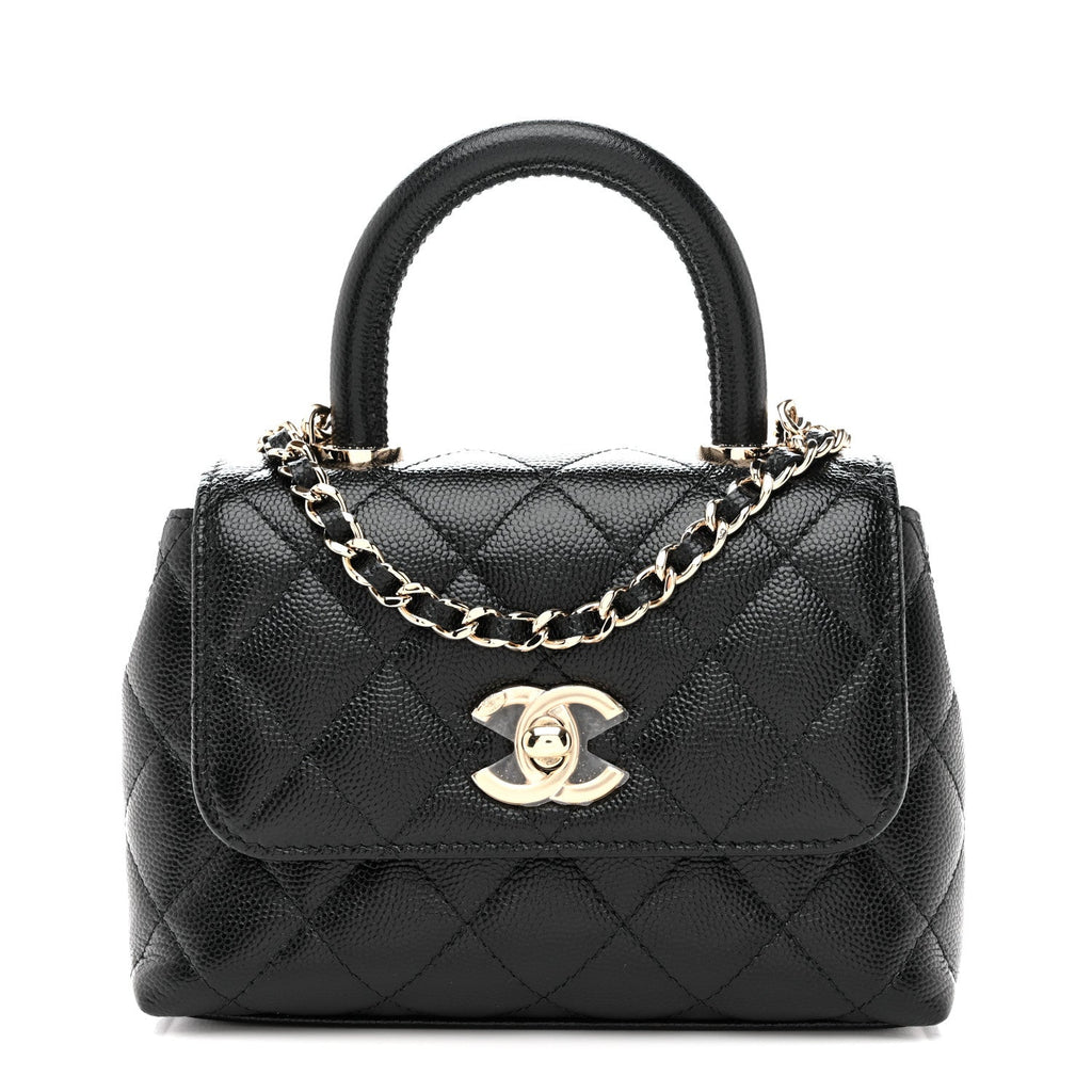 Chanel Caviar Quilted Coco Handle Clutch With Chain Black
