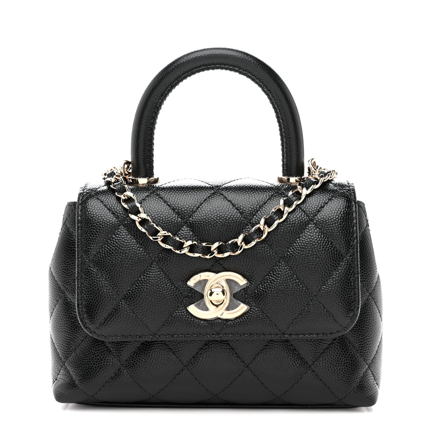 Chanel Caviar Quilted Coco Handle Clutch With Chain Black