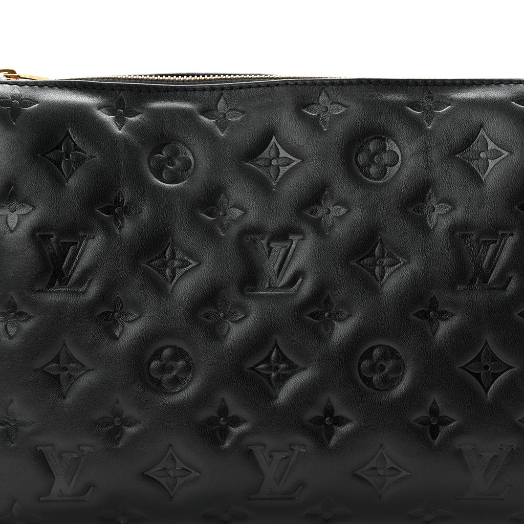 Louis Vuitton Lambskin Embossed Monogram Coussin PM Black