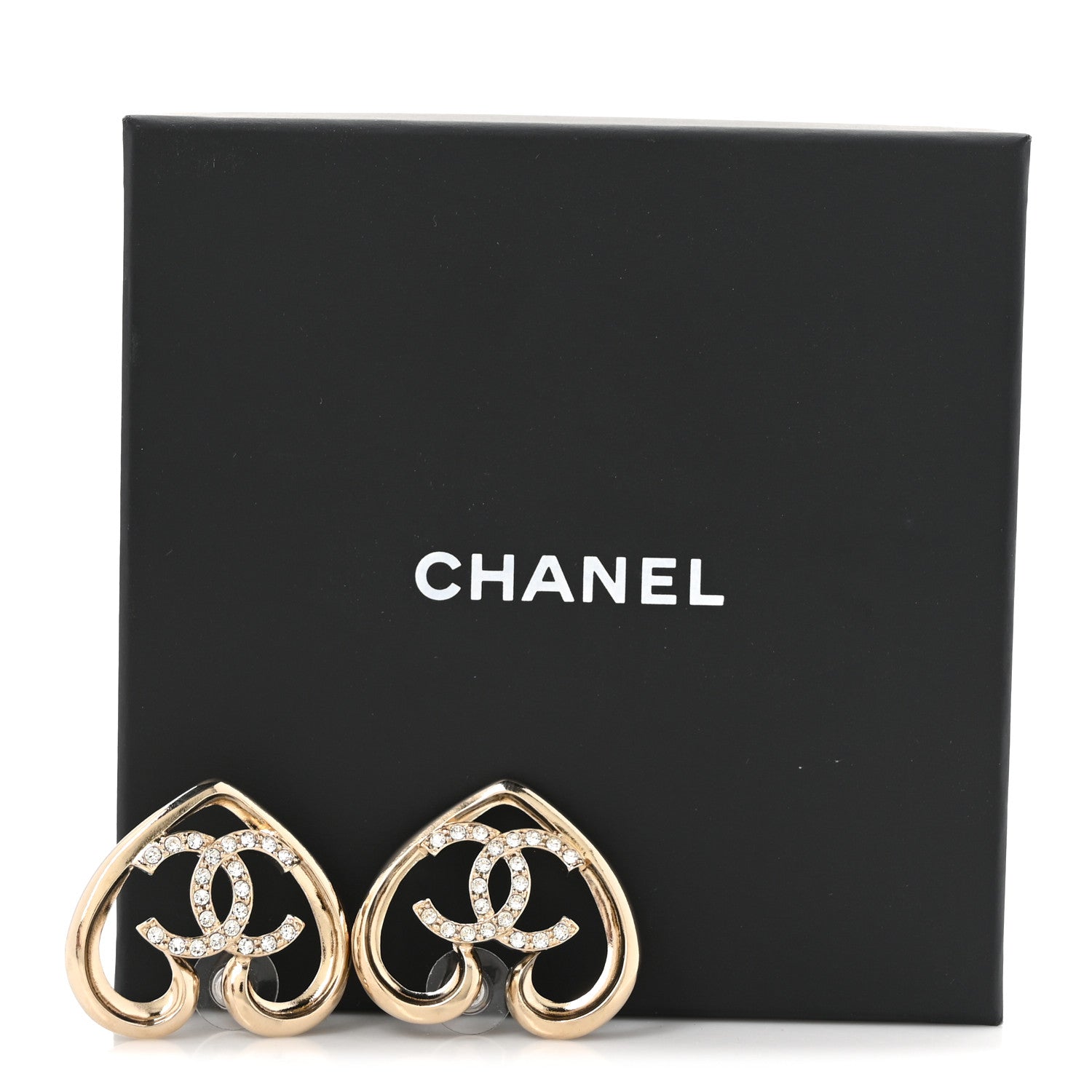 Metal Crystal CC Logo Heart Earrings Gold