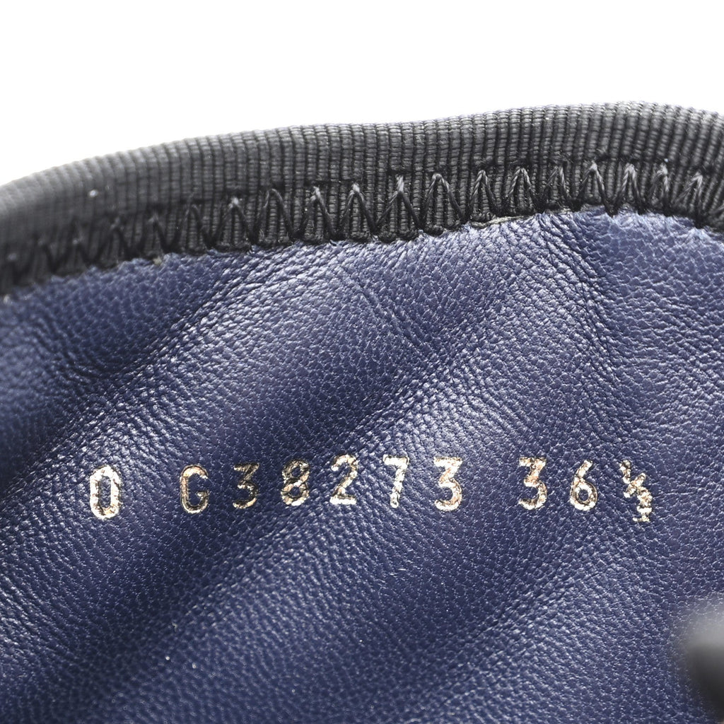Fabric Grosgrain Quilted Cap Toe Lace Up Combat Boots 36.5 Navy Black