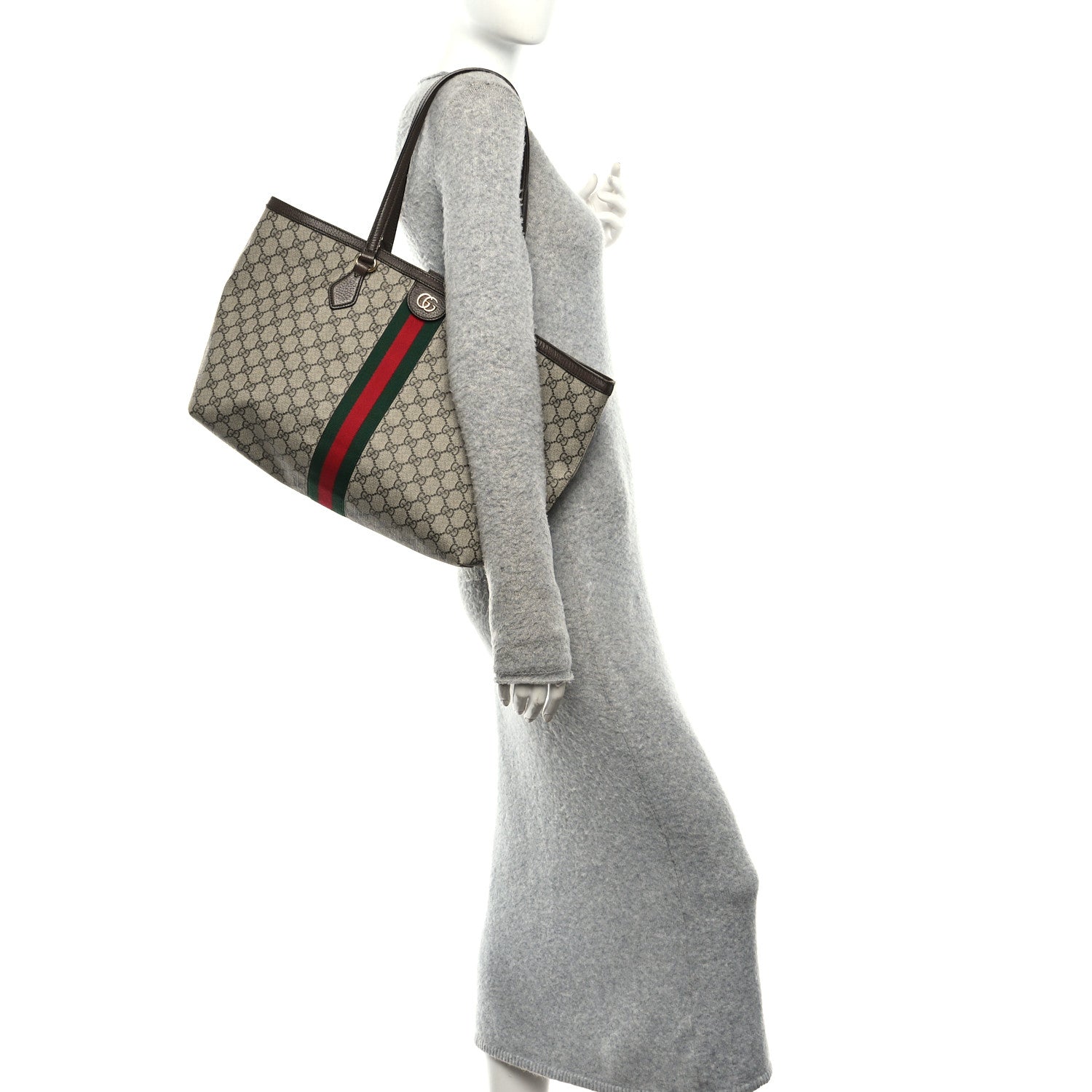 Gucci GG Supreme Monogram Medium Ophidia Shopping Tote Brown