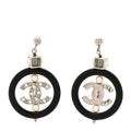 Metal Resin Crystal Pearl CC Drop Earrings Black Silver