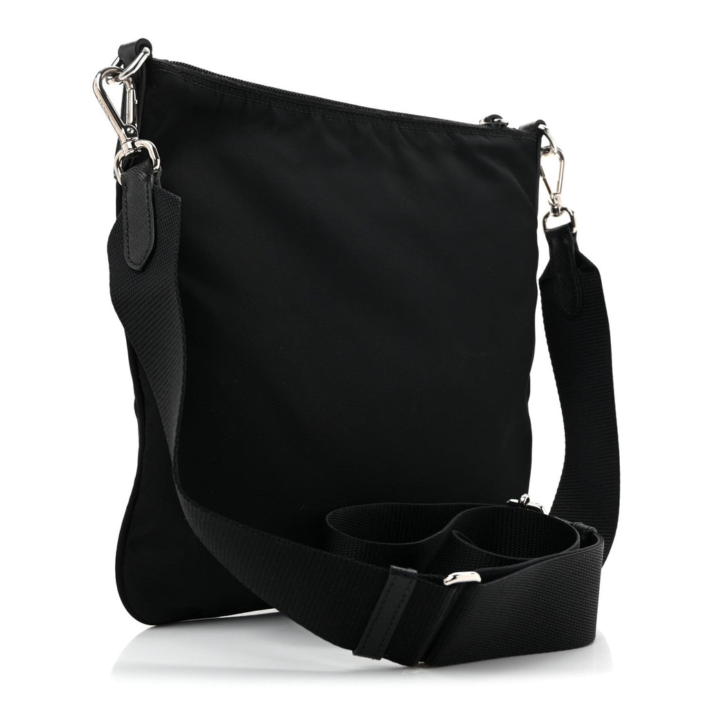 Prada Tessuto Nylon Saffiano Flat Messenger Bag Black