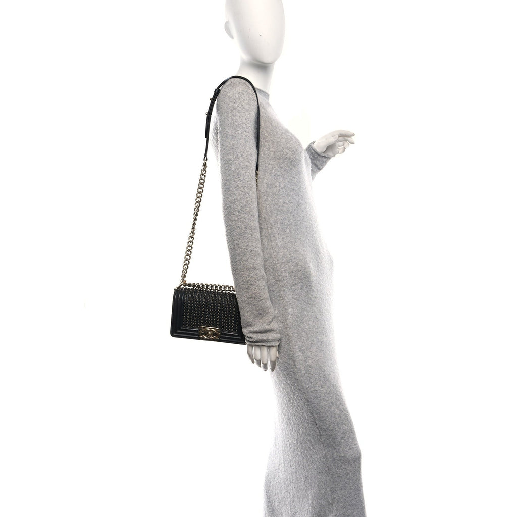 Chanel Calfskin Braided Small Boy Flap Black