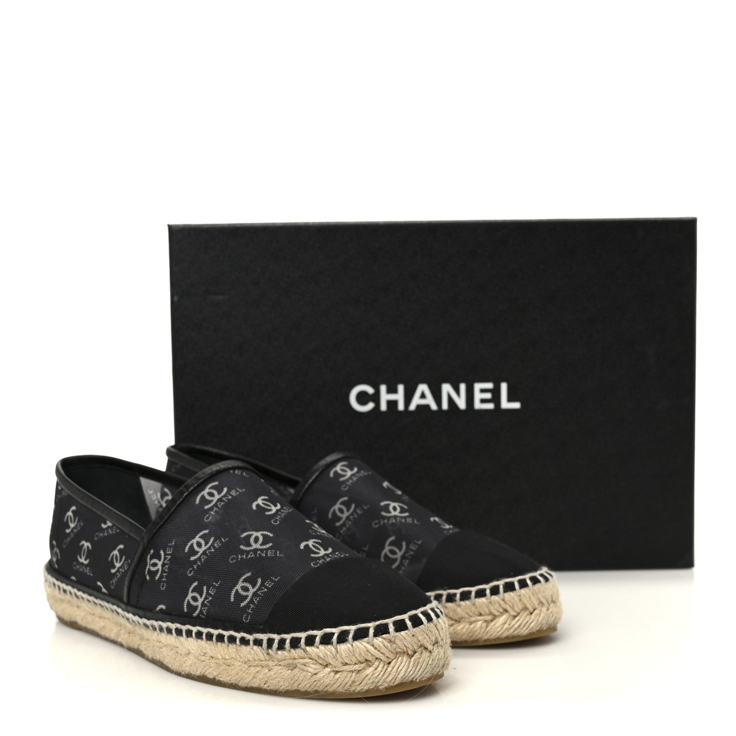 Mesh Grosgrain CC Espadrilles 38 Black White