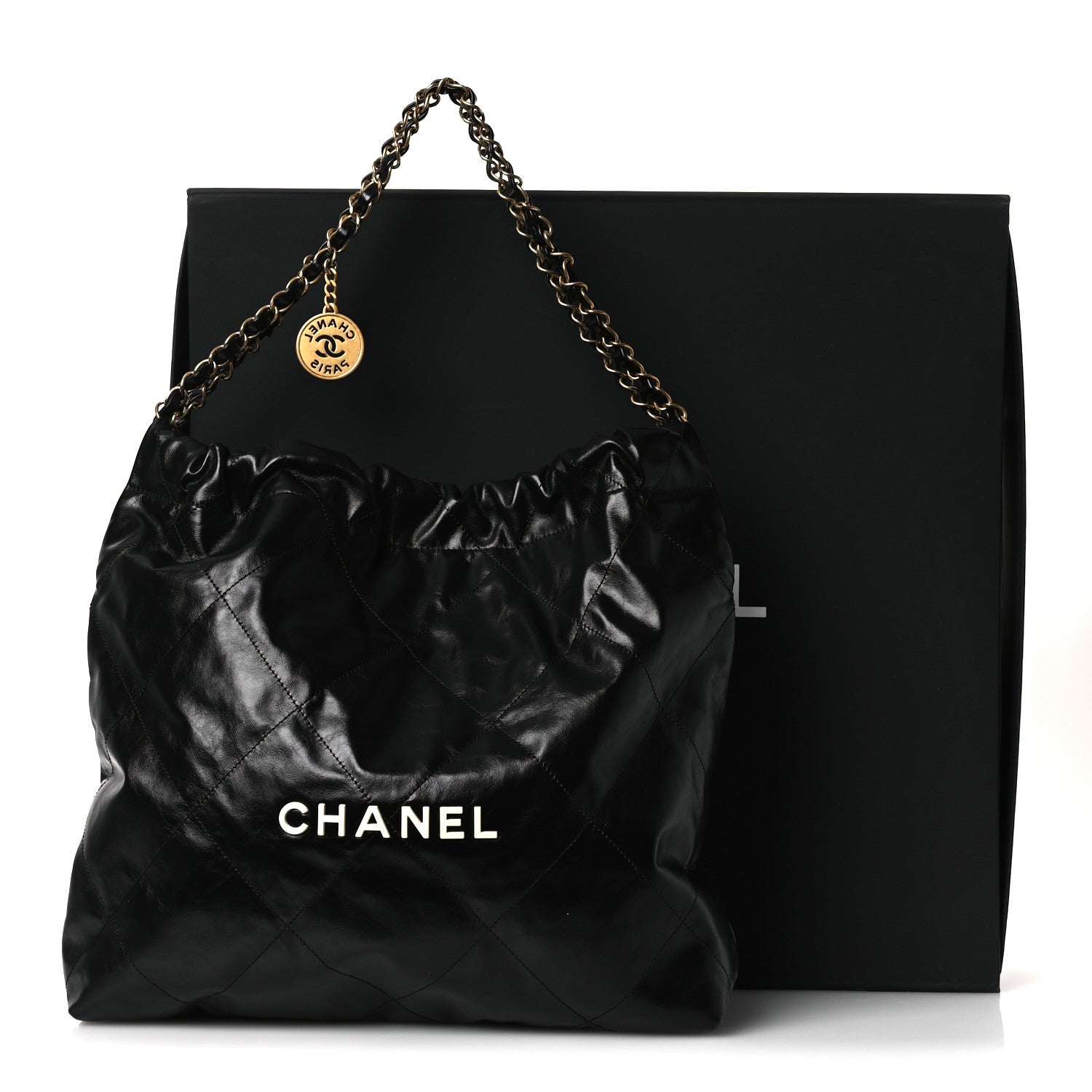 Chanel Shiny Calfskin Quilted Chanel 22 Black White