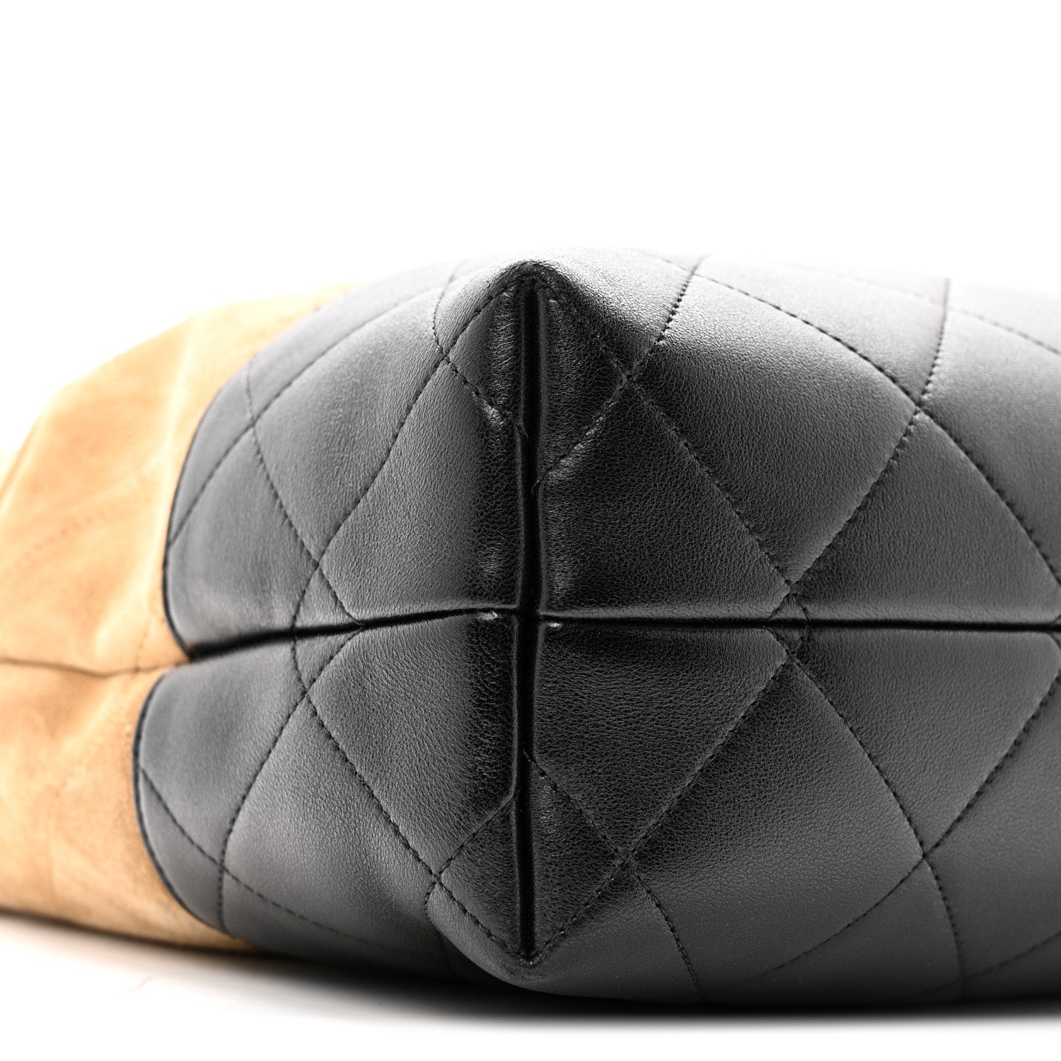 Chanel Suede Calfskin Shiny Lambskin Quilted Coco Base Shopping Bag Beige Black