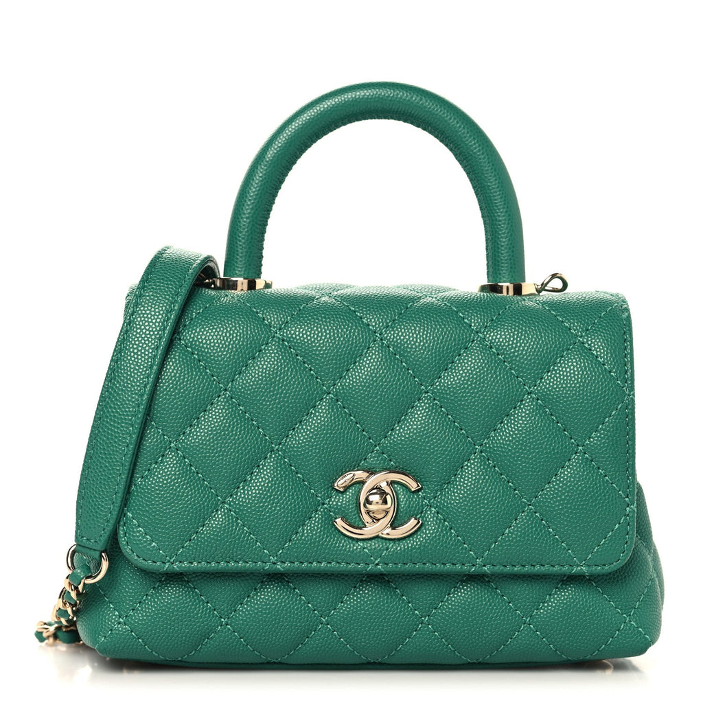 Chanel Caviar Quilted Extra Mini Coco Handle Flap Green