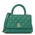 Chanel Caviar Quilted Extra Mini Coco Handle Flap Green