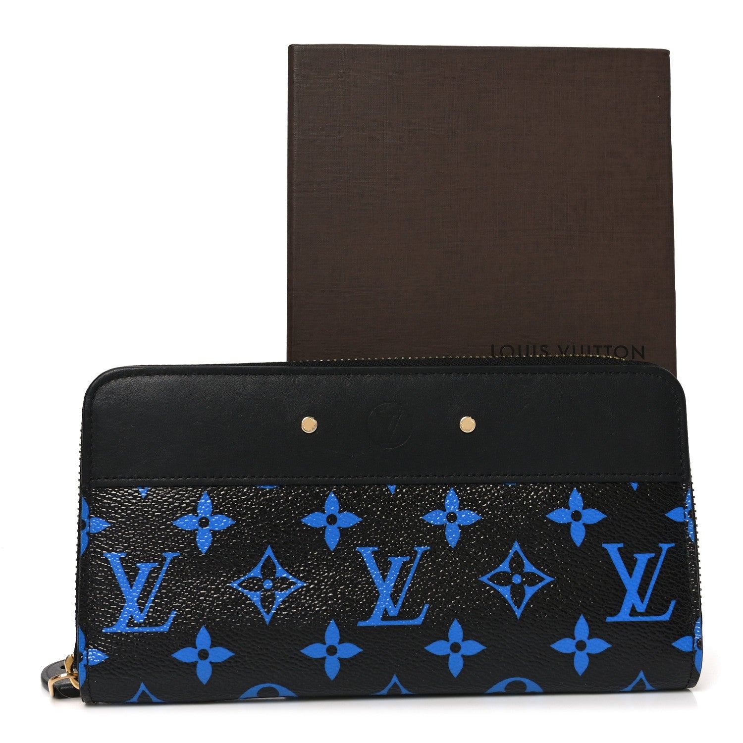 Louis Vuitton Calfskin Colored Monogram Zippy Wallet Blue Black