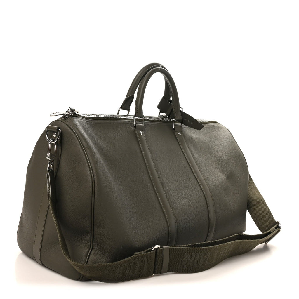 Louis Vuitton Grained Calfskin Aerogram Keepall Bandouliere 50 Khaki