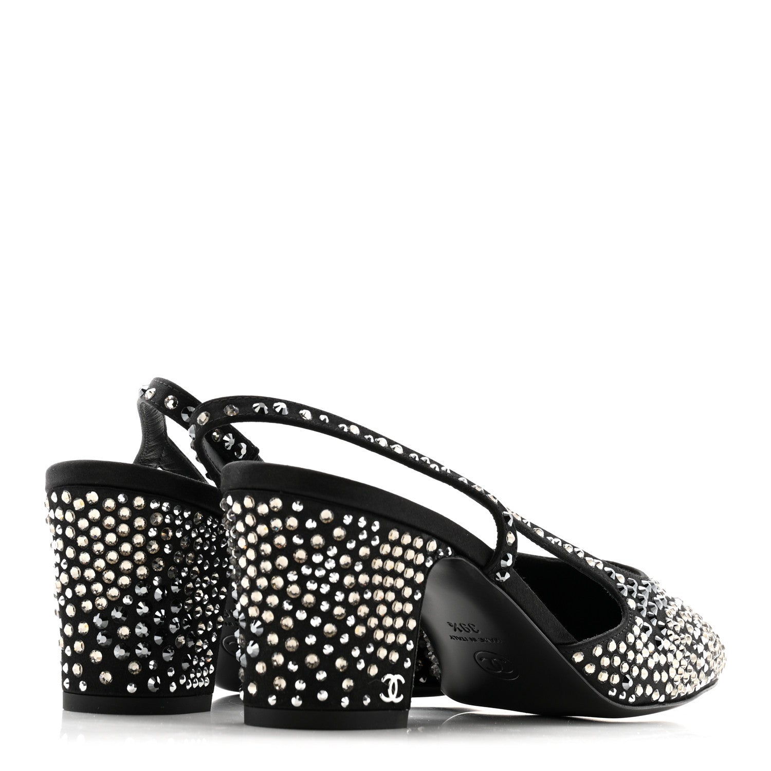 Chanel Strass Cap Toe CC Slingback Pumps 39.5 Black