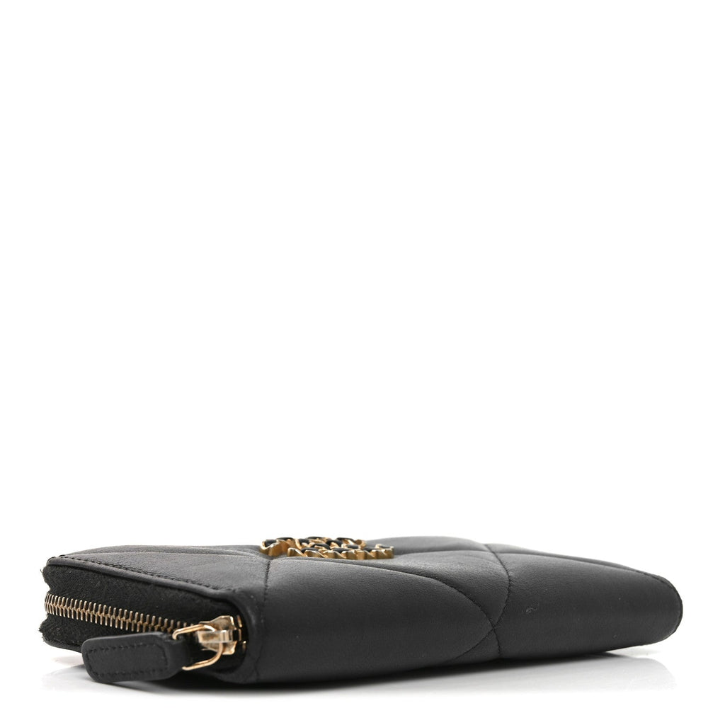 Goatskin Quilted Medium Chanel 19 Zipped Wallet Black