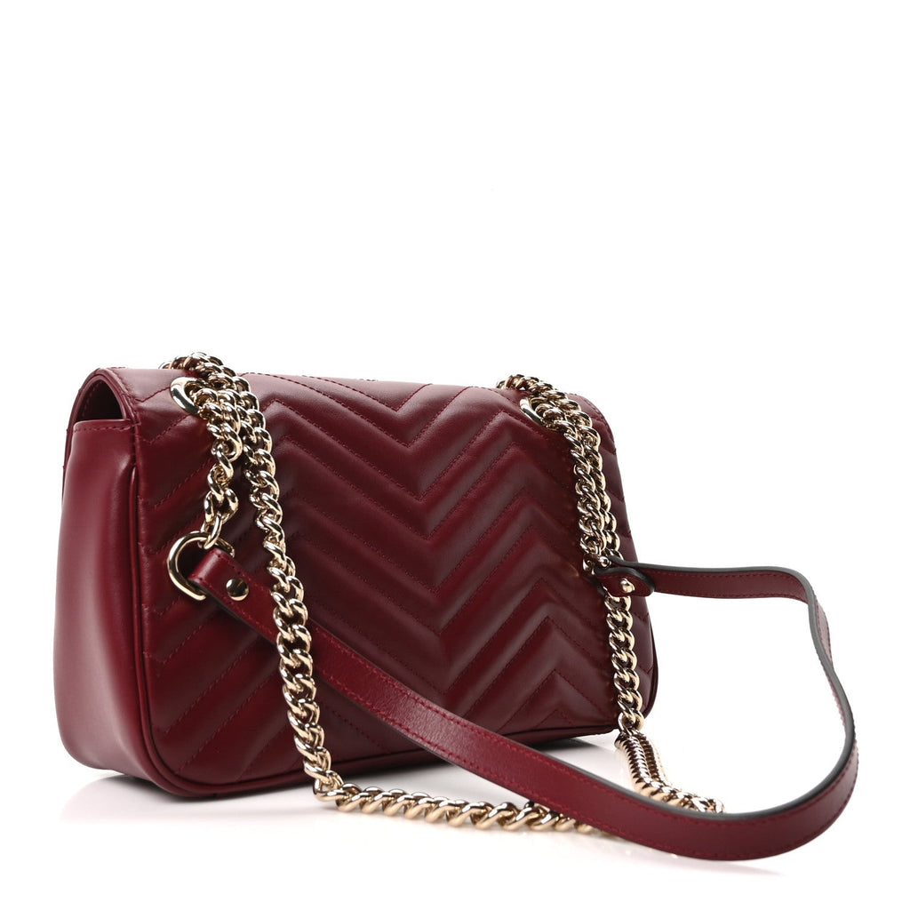 Gucci Calfskin Matelasse Small GG Marmont Shoulder Bag Ancora Red