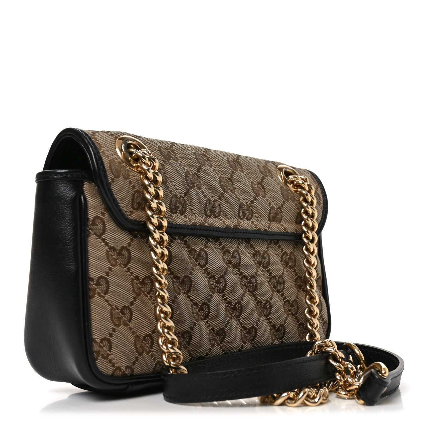 Gucci Monogram Matelasse Diagonal Mini GG Marmont Shoulder Bag Beige Black