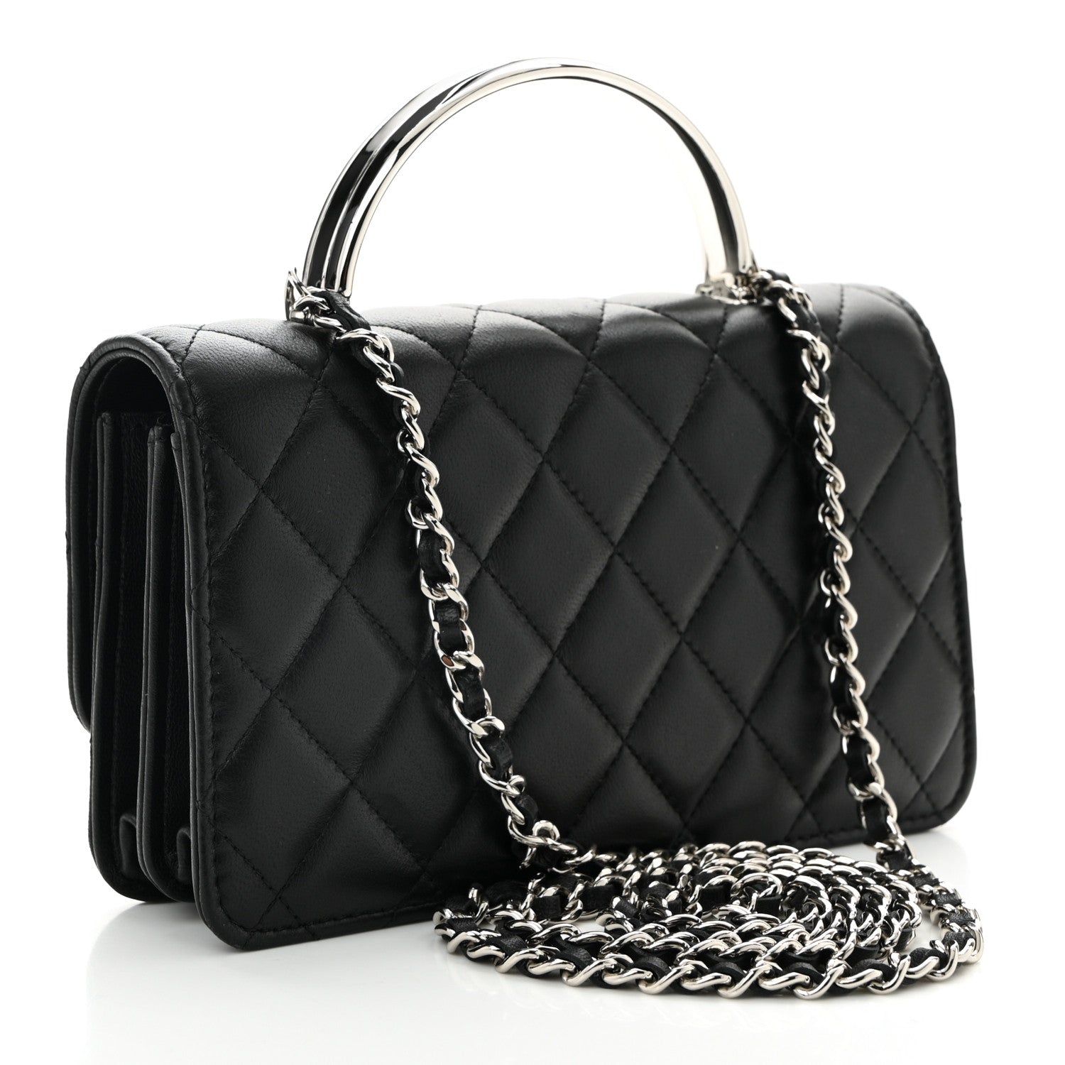 Chanel Lambskin Quilted Metal Top Handle Crossbody Flap Black