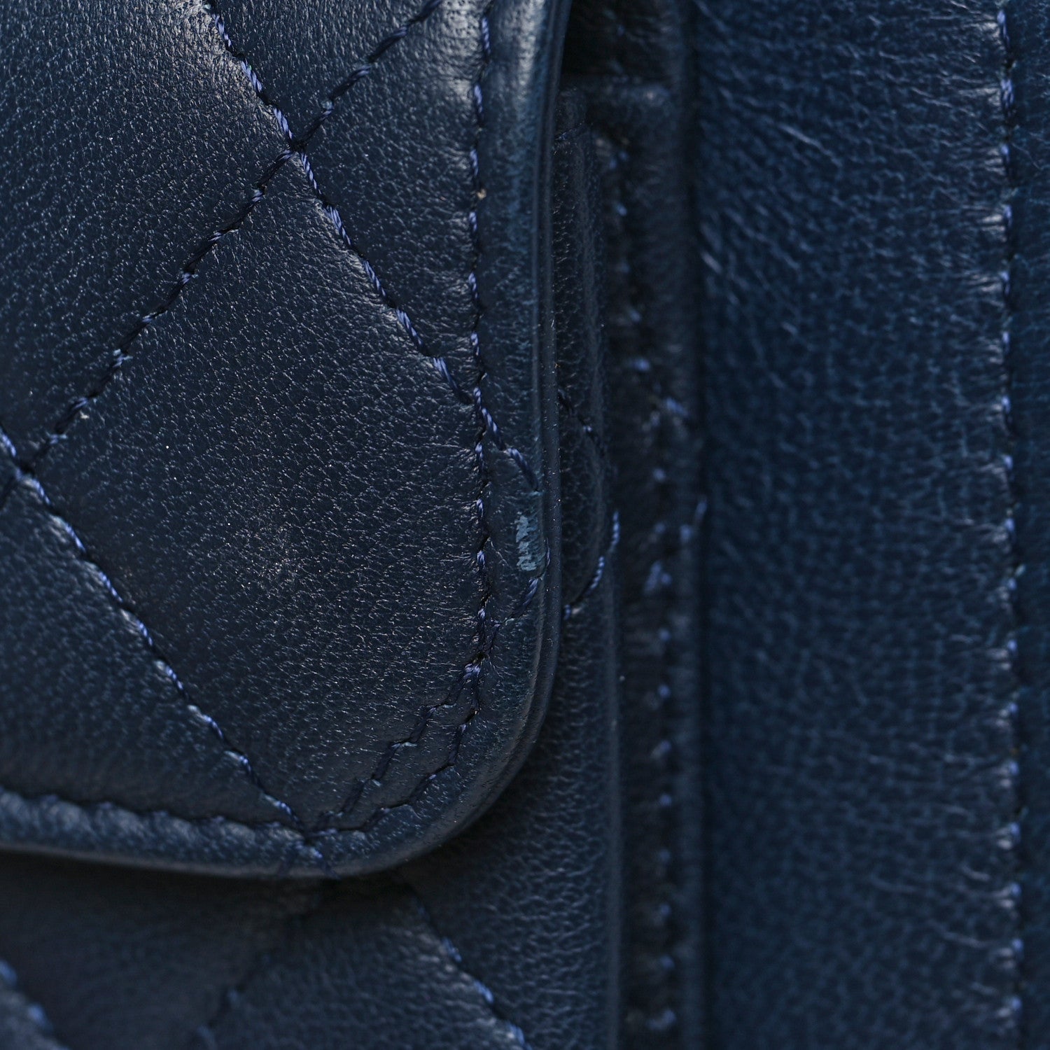 Chanel Lambskin Quilted Square Front Pocket Clutch With Chain Navy Blue