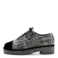 Chanel Tweed Suede CC Lace Up Oxfords 38.5 Grey Black