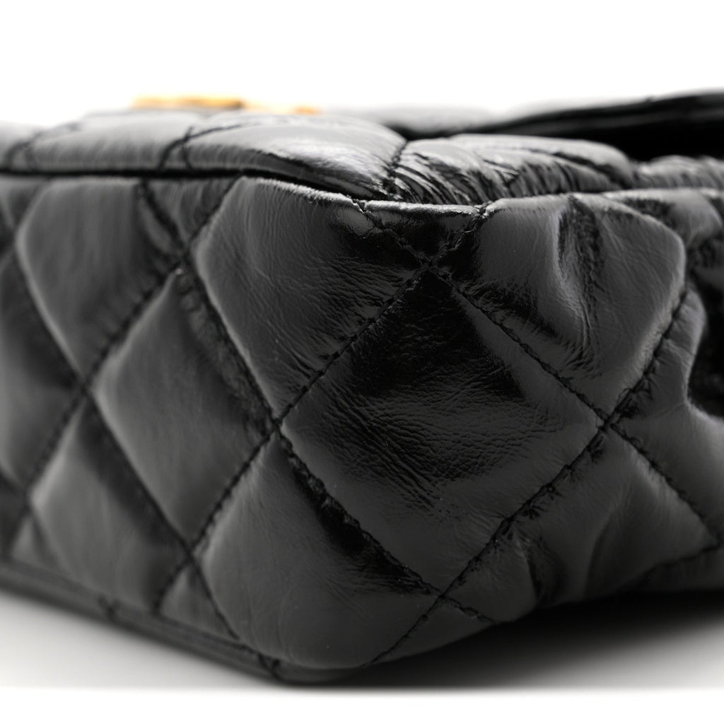 Chanel Shiny Crumpled Calfskin Quilted Small Wavy CC Hobo Black
