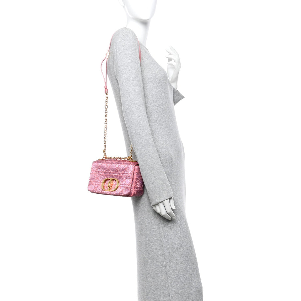 Christian Dior Calfskin Beaded Small Caro Bag Pink
