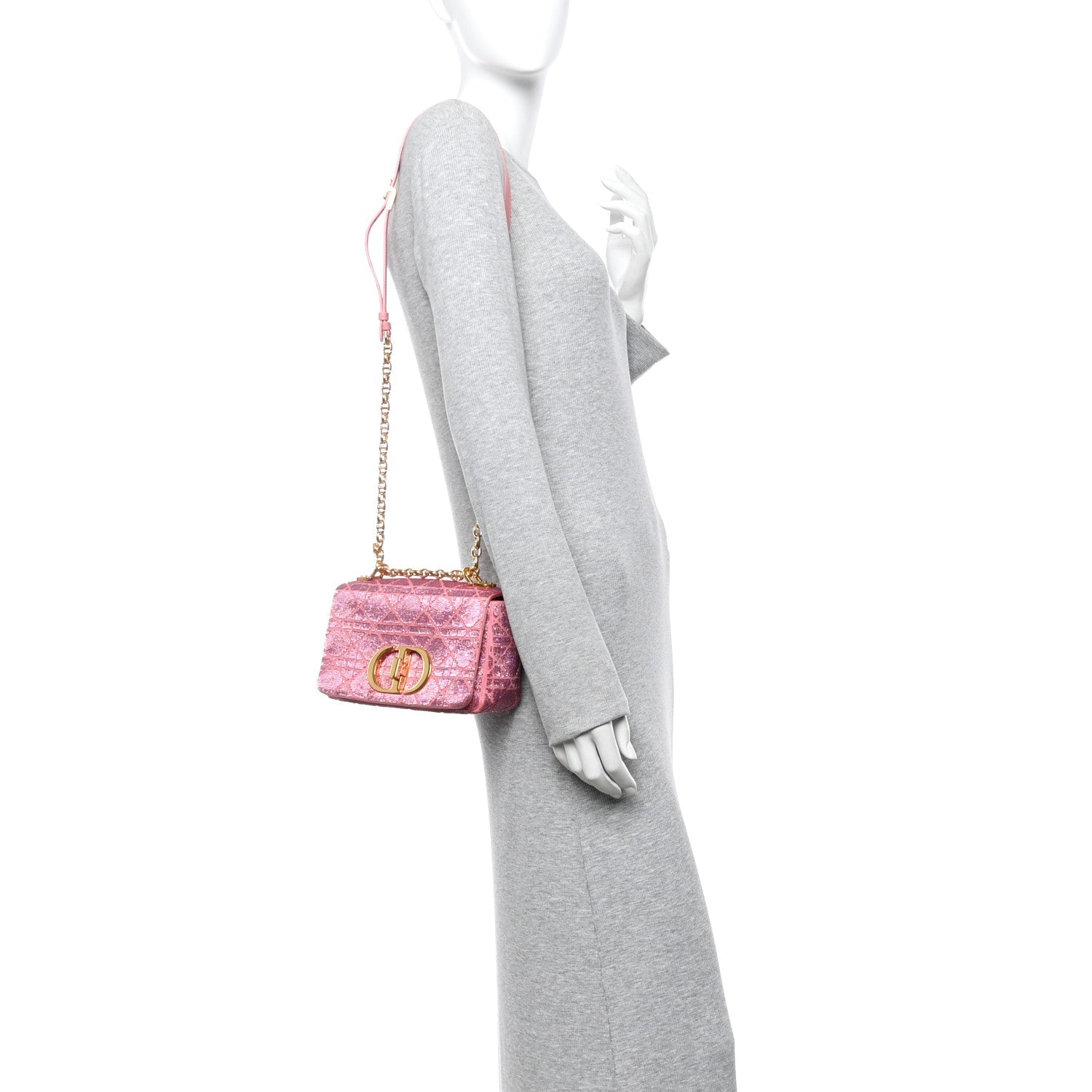 Christian Dior Calfskin Beaded Small Caro Bag Pink