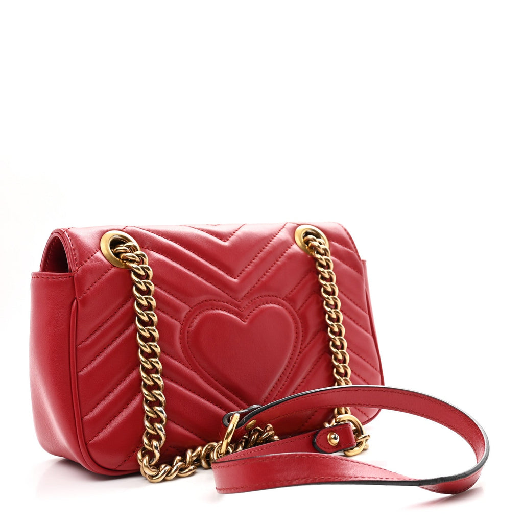 Gucci Calfskin Matelasse Mini GG Marmont Shoulder Bag Hibiscus Red