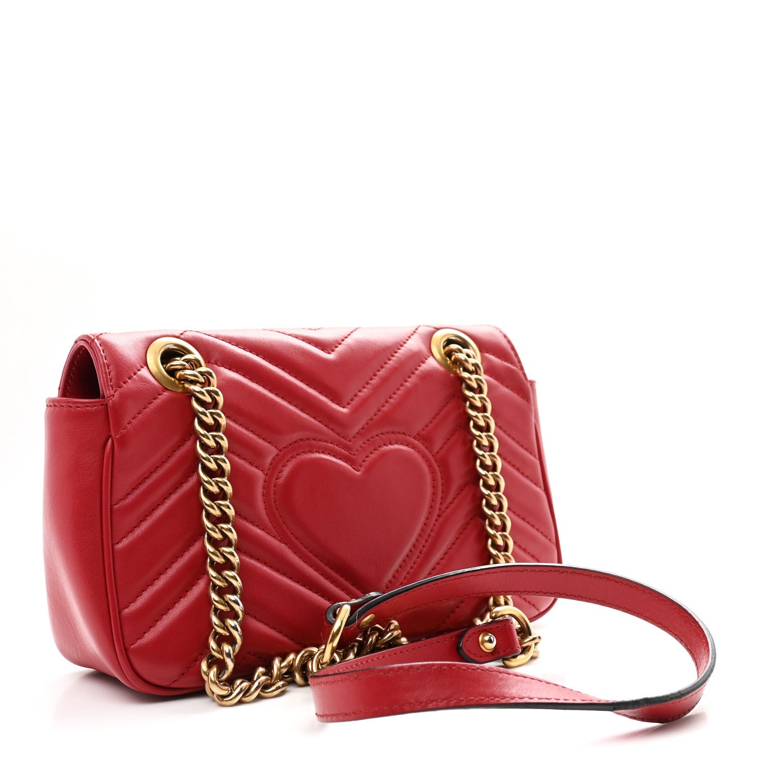 Gucci Calfskin Matelasse Mini GG Marmont Shoulder Bag Hibiscus Red