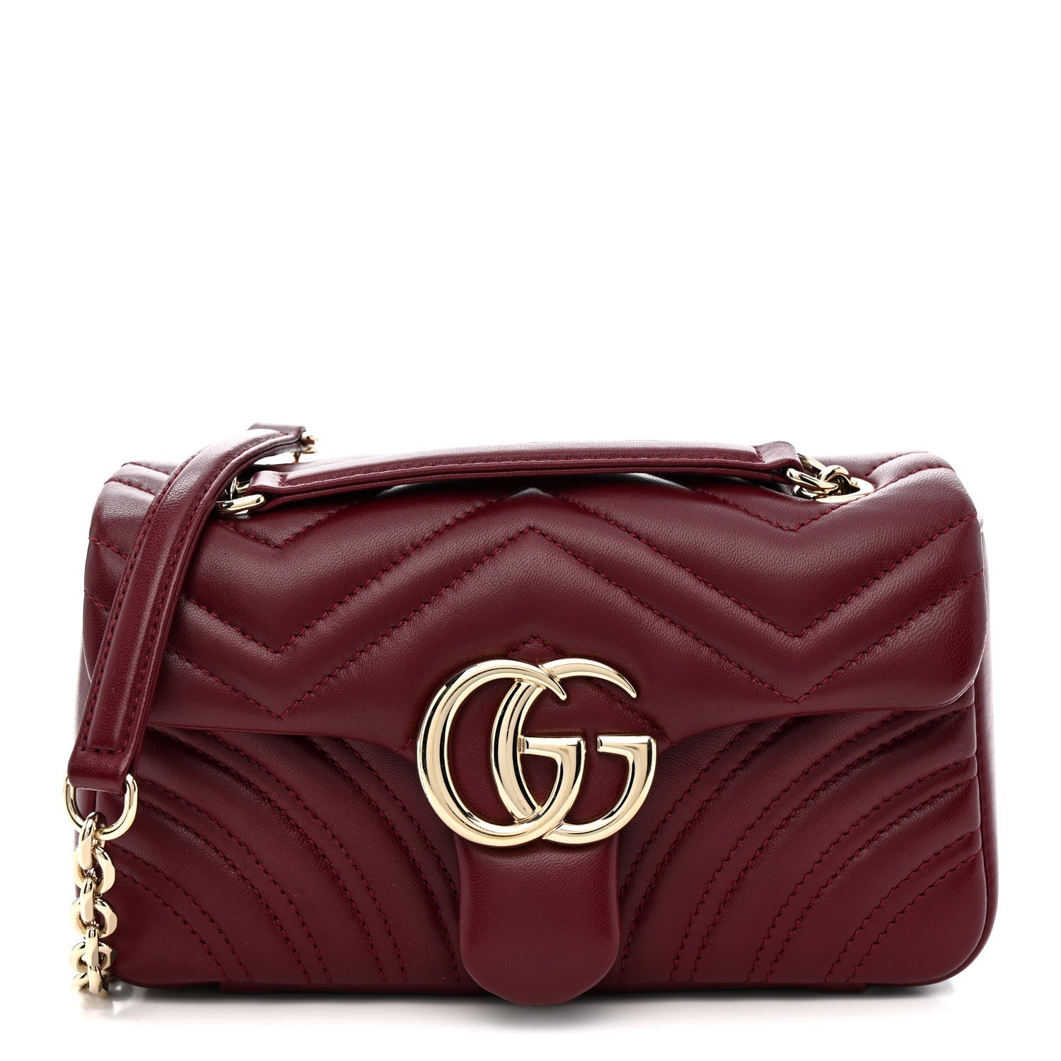 Gucci Lambskin Matelasse Small GG Marmont Shoulder Bag Rosso Ancora