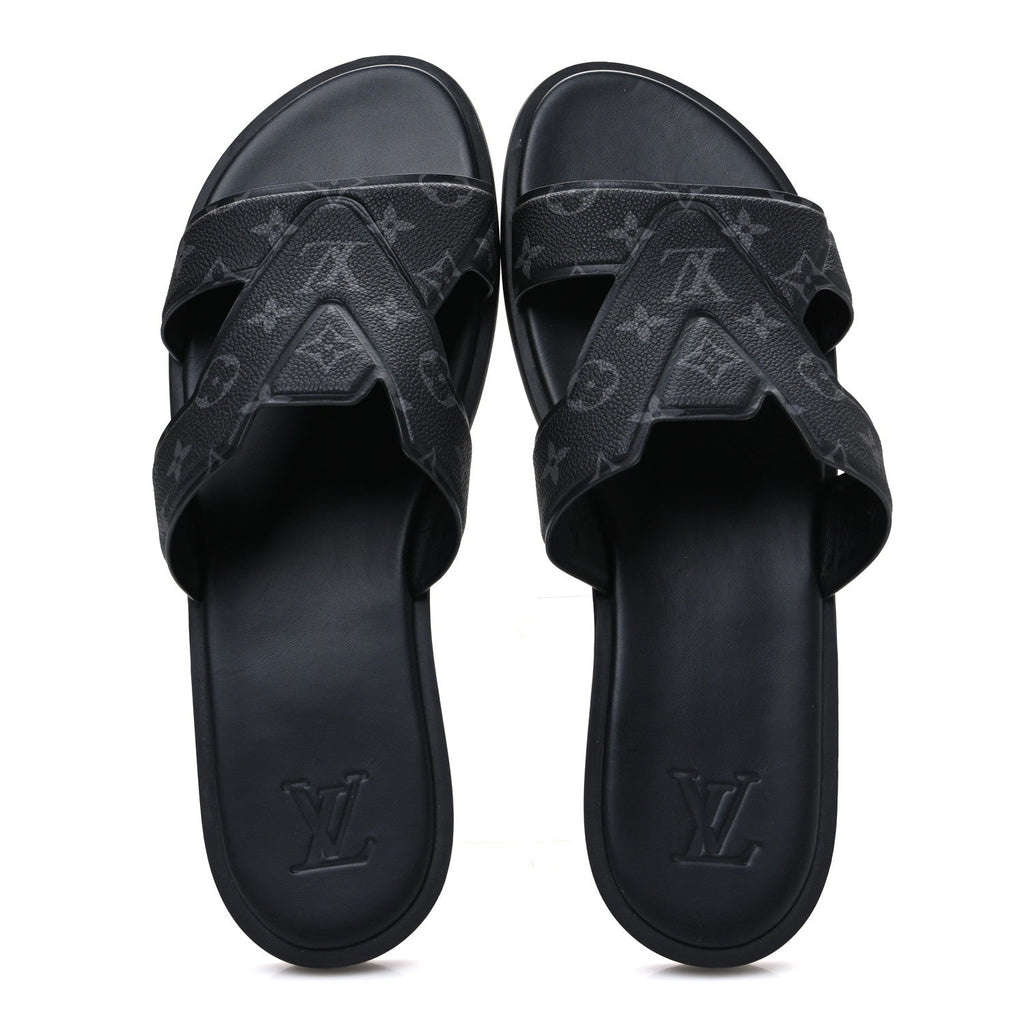 Louis Vuitton Monogram Eclipse Calfskin Mens LV Oasis Mules 12 Black