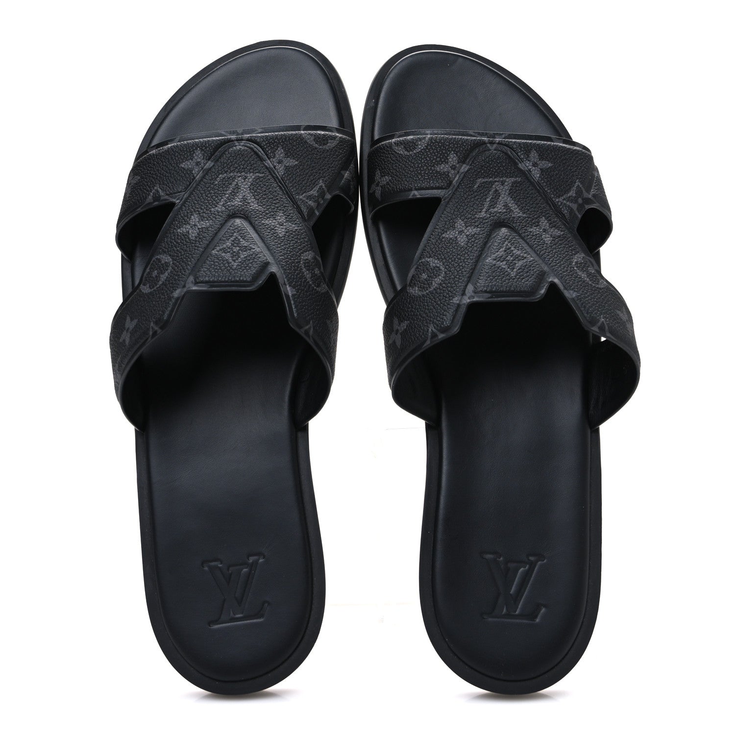 Louis Vuitton Monogram Eclipse Calfskin Mens LV Oasis Mules 12 Black