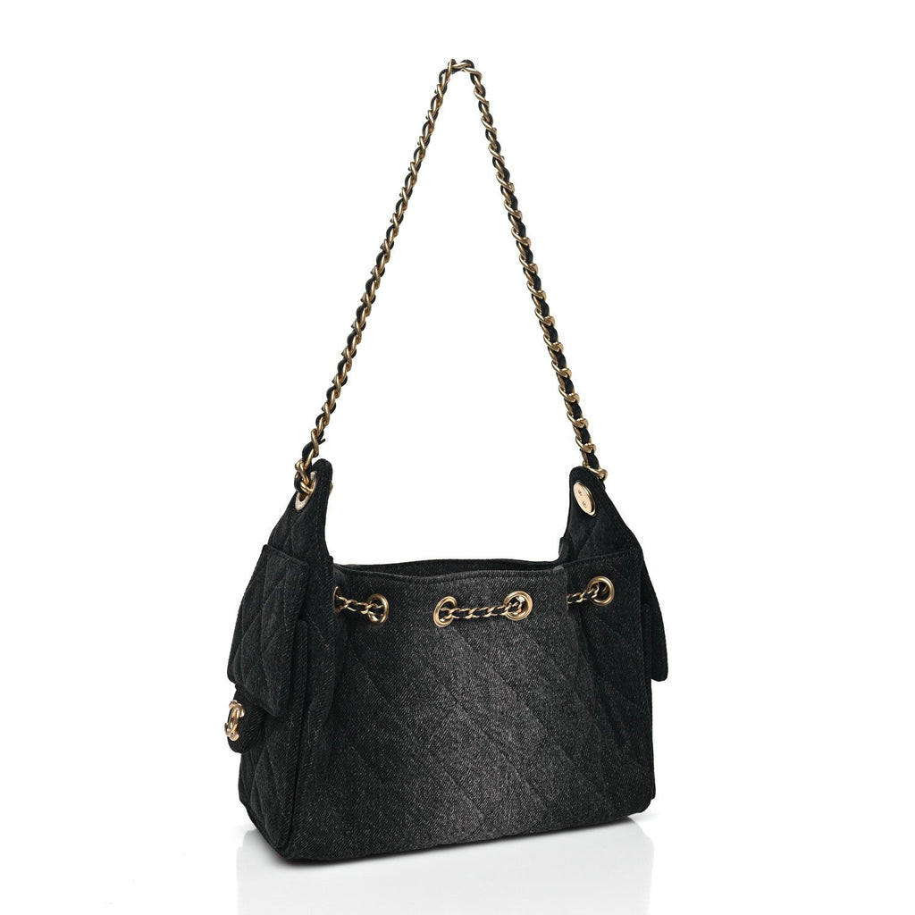 Chanel Washed Denim Quilted Mini Chanel 25 Handbag Black