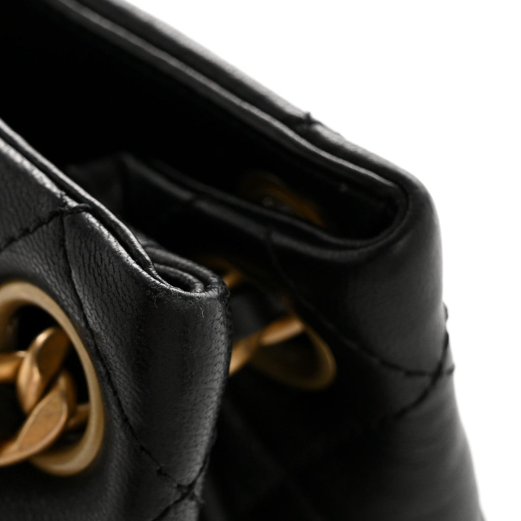 Chanel Lambskin Quilted Chaine Lettre Small Bucket Bag Black