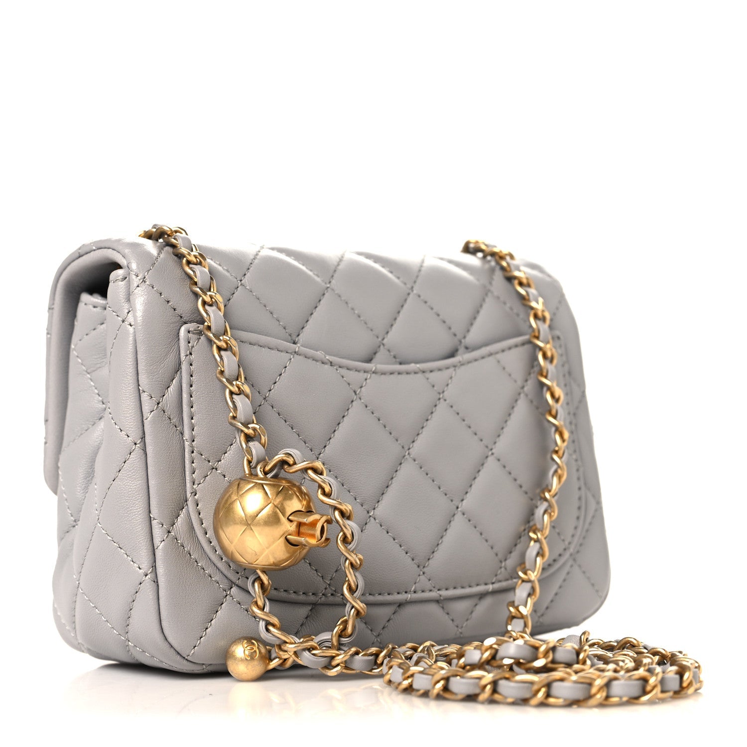 Chanel Lambskin Quilted Mini Pearl Crush Flap Light Grey