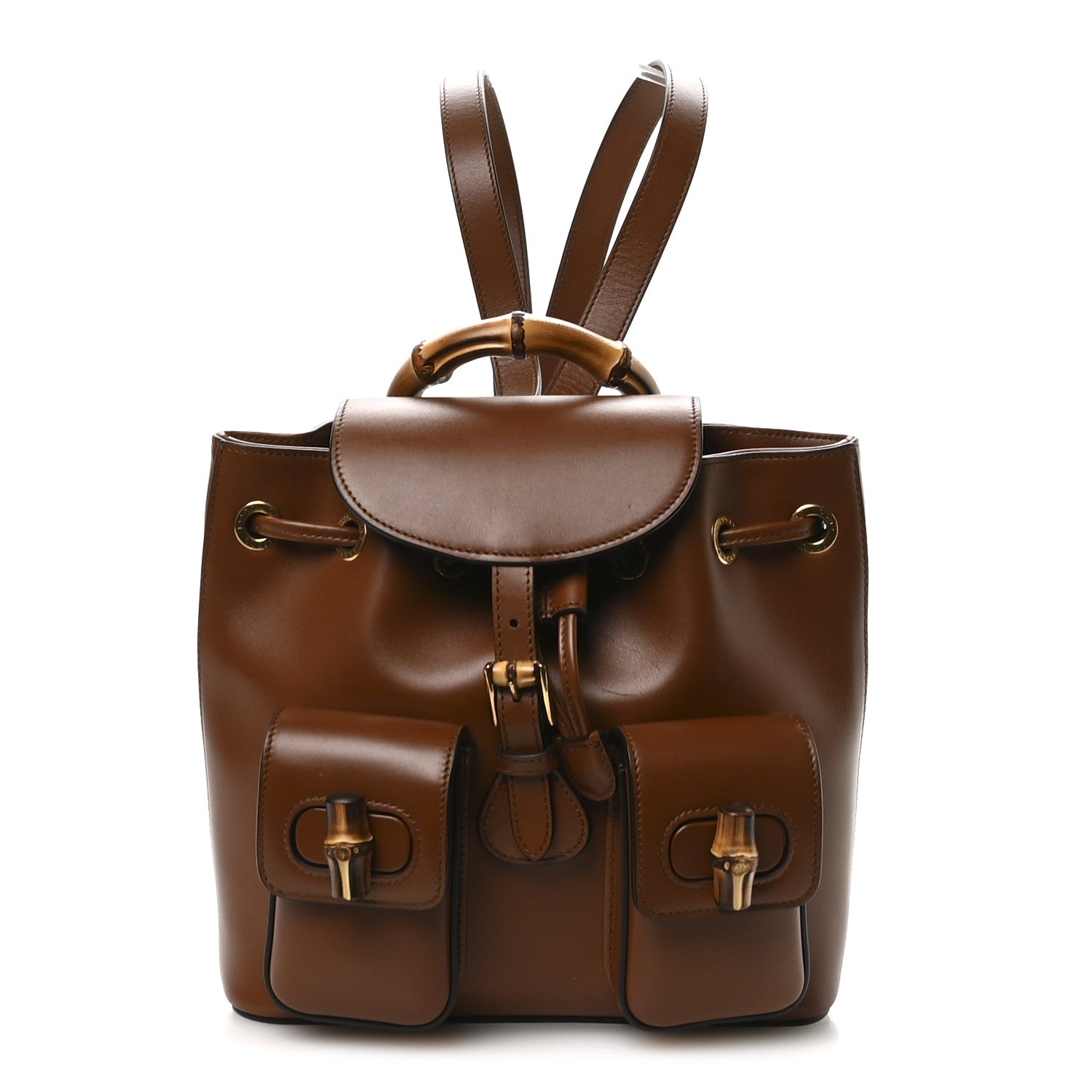 Gucci Calfskin Bamboo Backpack Cuir
