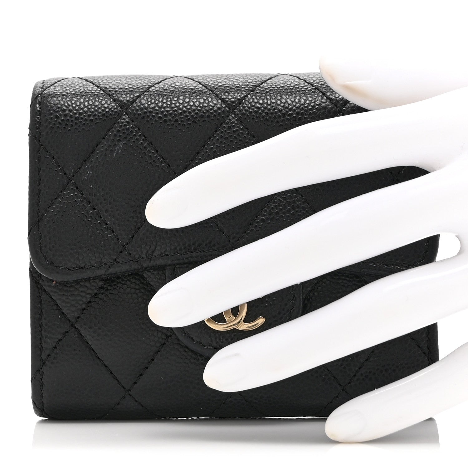 Caviar Quilted Compact Flap Wallet Black