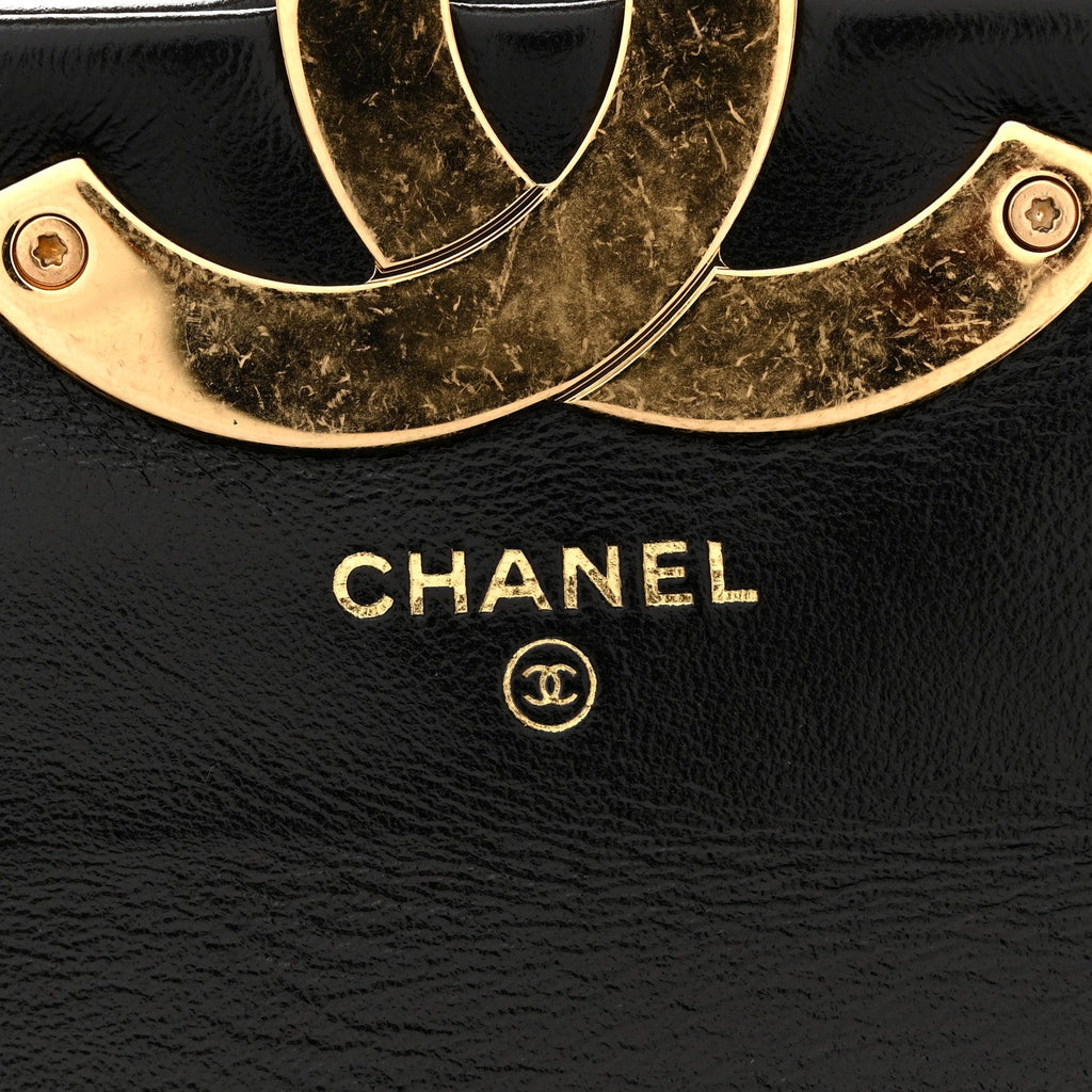 Chanel Shiny Crumpled Lambskin Quilted Mini Giant CC Flap Black