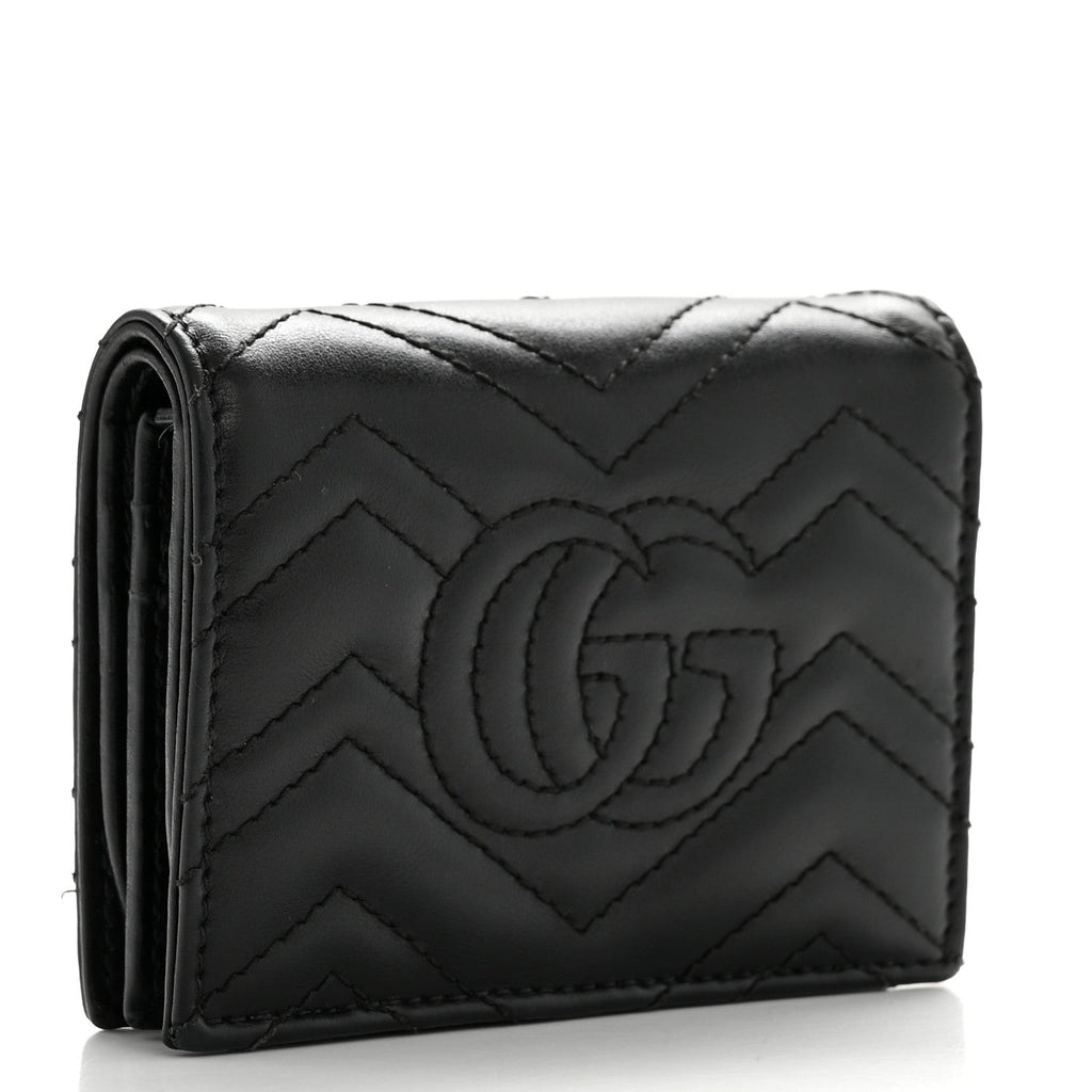 Gucci Calfskin Matelasse GG Marmont Card Case Wallet Black