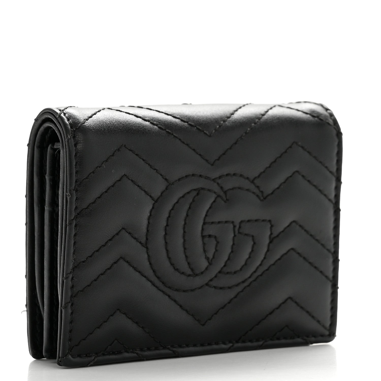 Gucci Calfskin Matelasse GG Marmont Card Case Wallet Black