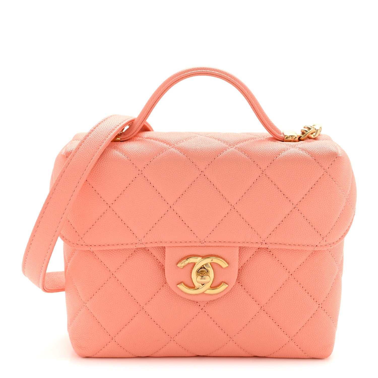 Chanel Caviar Quilted Handy Box Vanity Case Orange