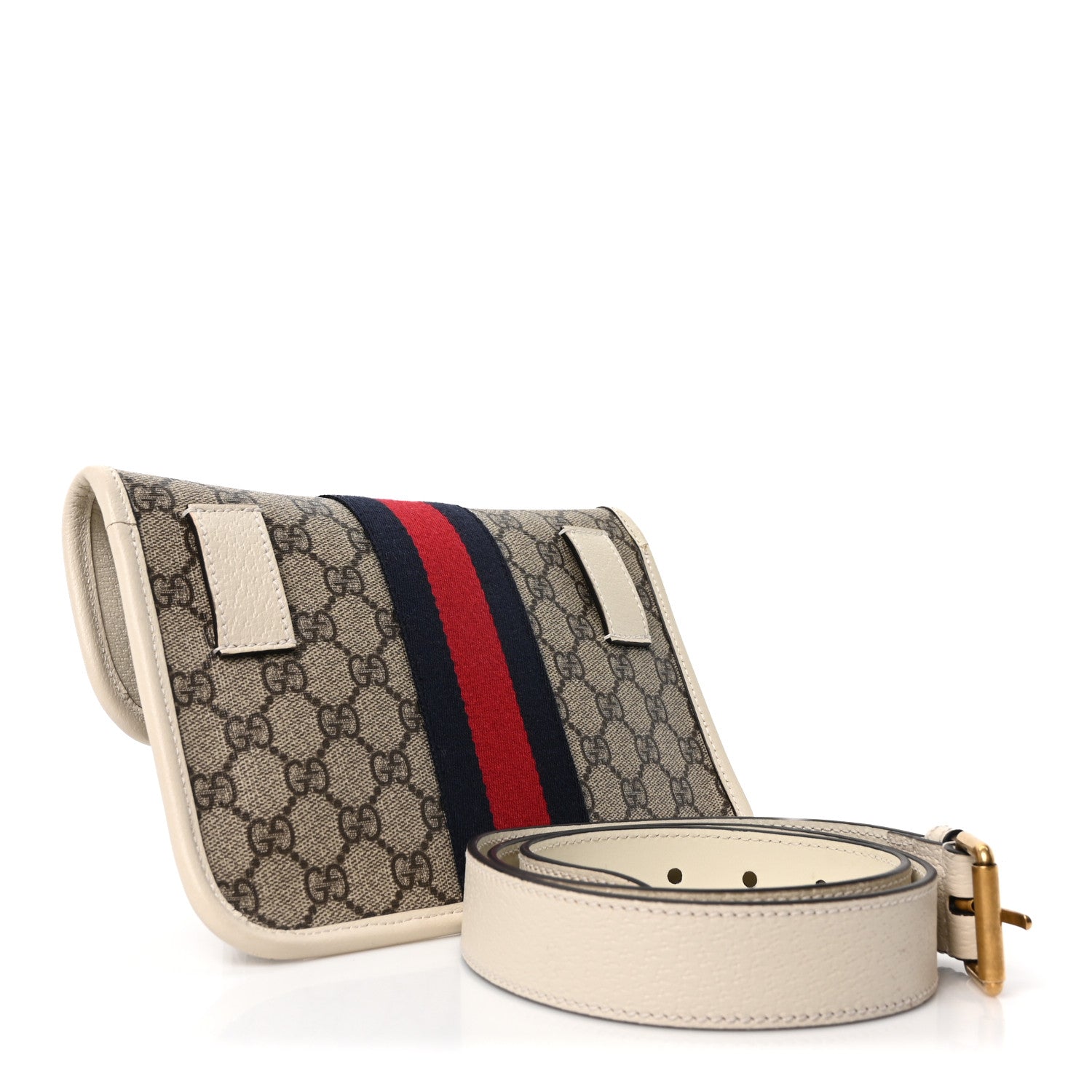 Gucci GG Supreme Monogram Web Small Ophidia Belt Bag 90 36 Beige Ebony White