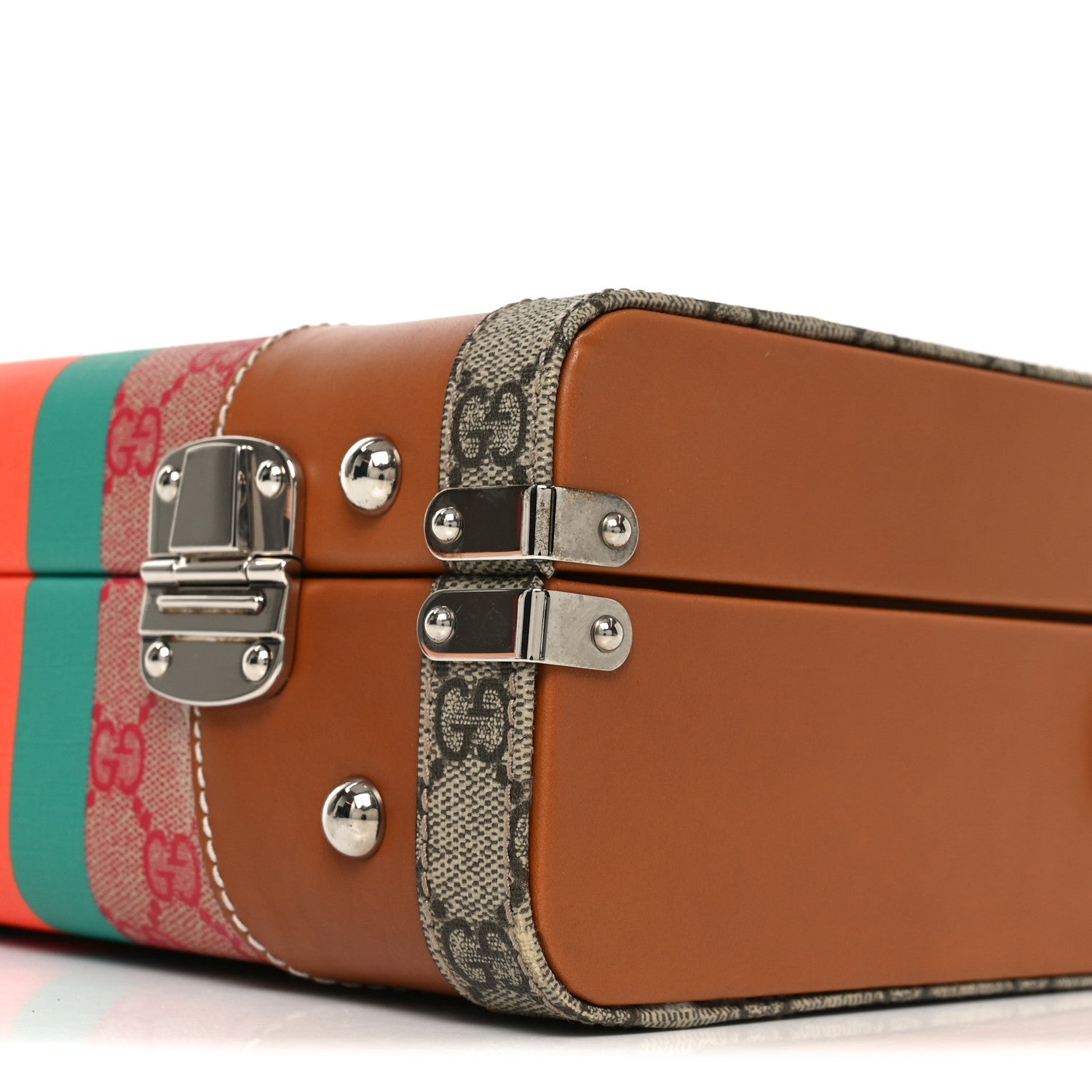 Gucci X DANS LE VERT GG Supreme Monogram Cuoio Web Mini Retro Interlocking G Savoy Top Handle Beauty Case Beige Rosso Ebony Harness  Brown