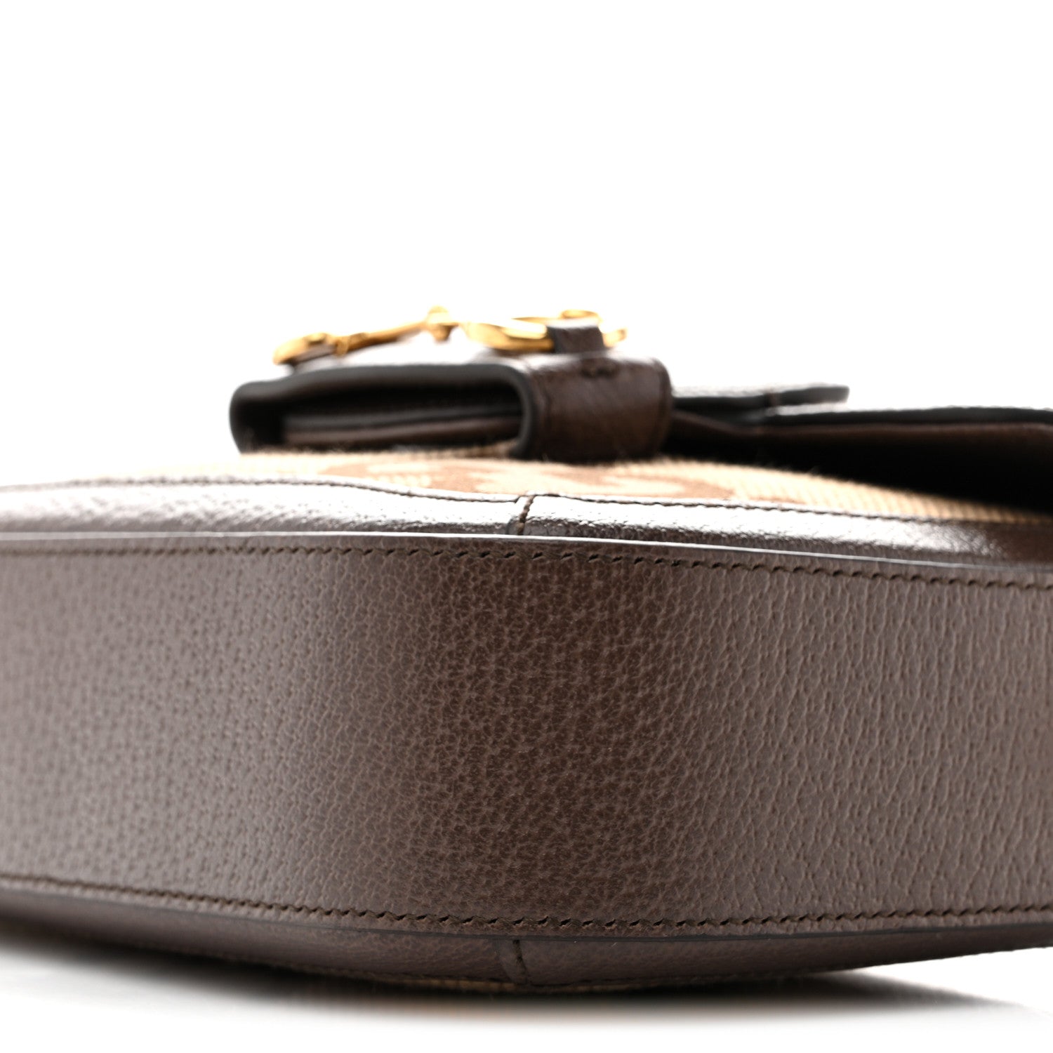 Gucci Monogram Jumbo GG Textured Dollar Calfskin Web Mini Horsebit 1955 Shoulder Bag Camel Ebony New Acero