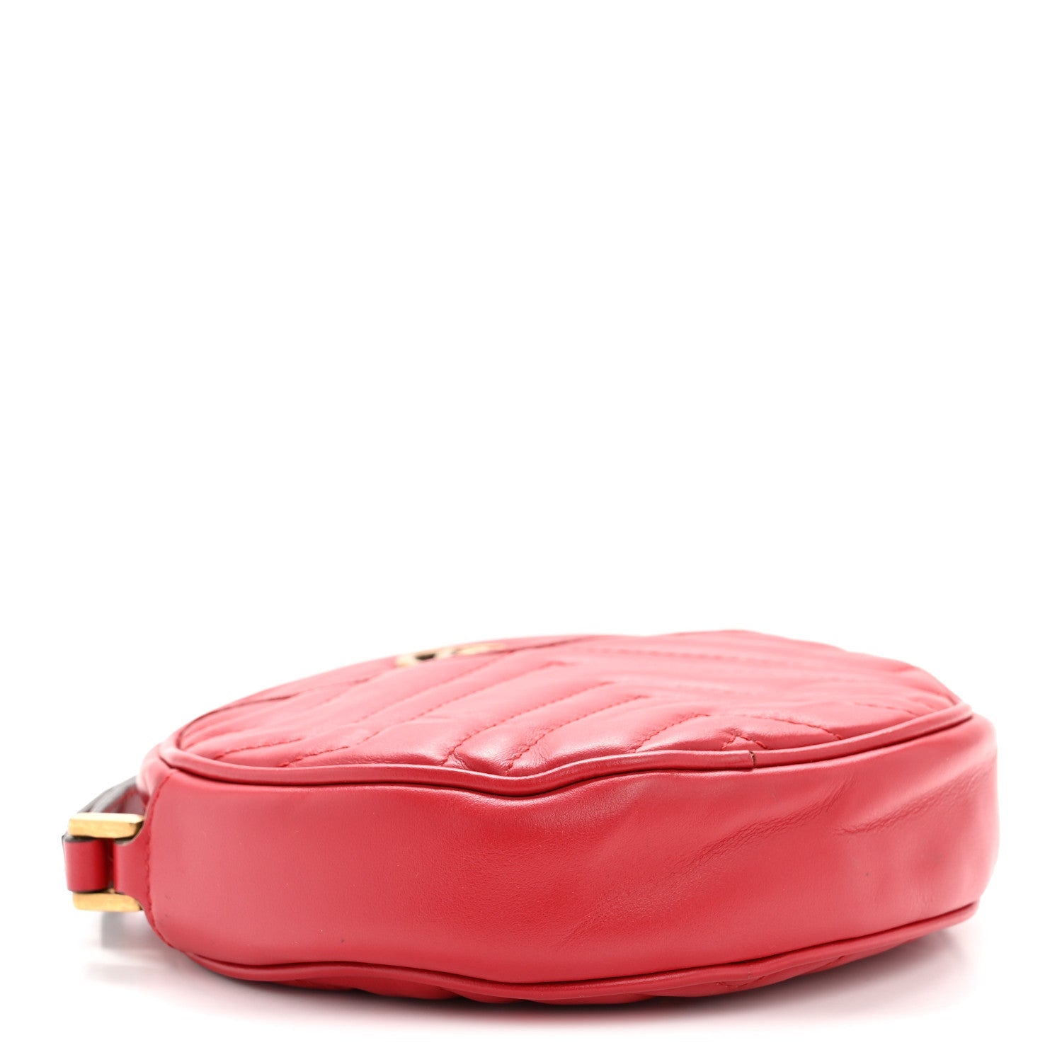 Gucci Calfskin Matelasse GG Marmont Round Wrist Wallet Hibiscus Red