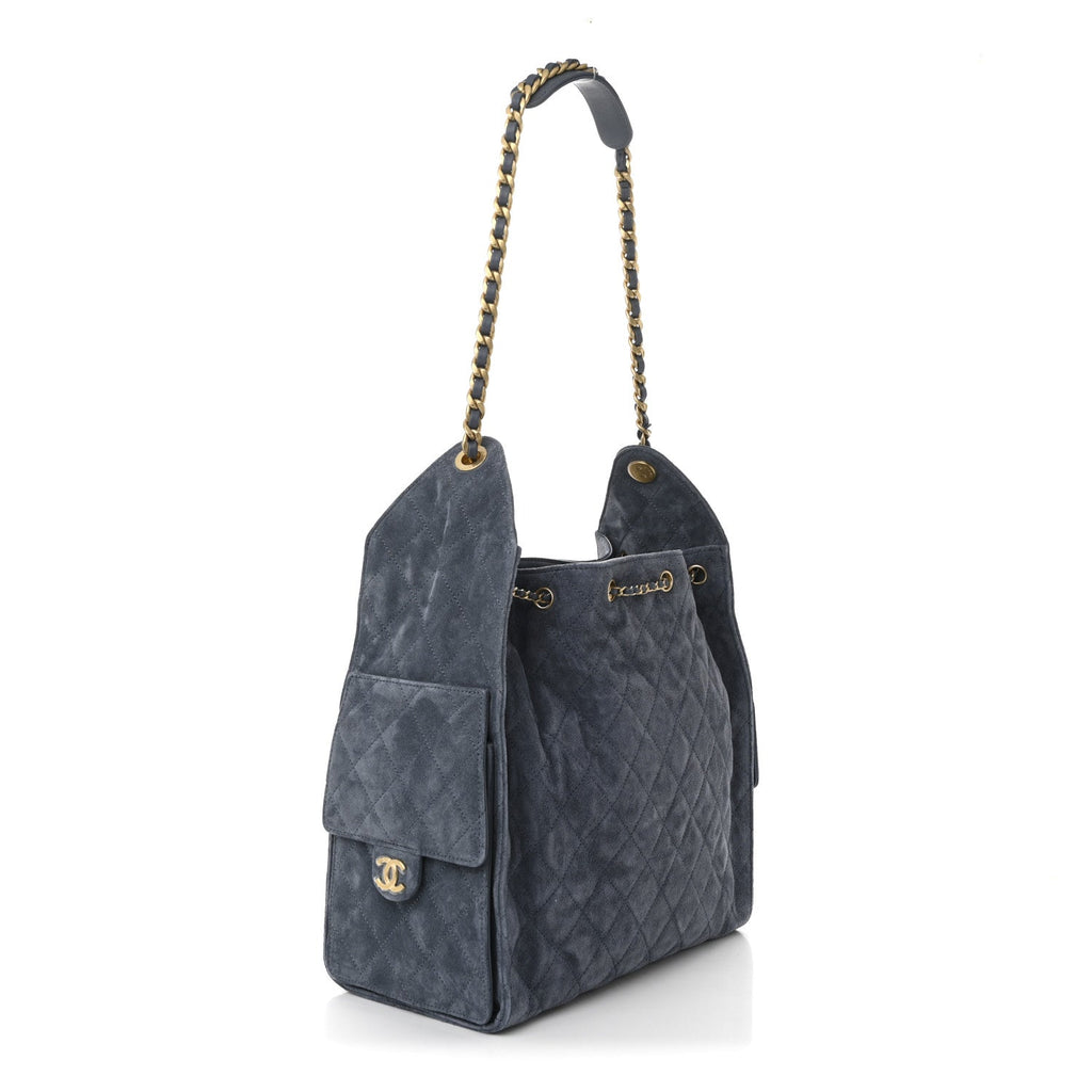 Chanel Suede Quilted Medium Chanel 25 Handbag Blue